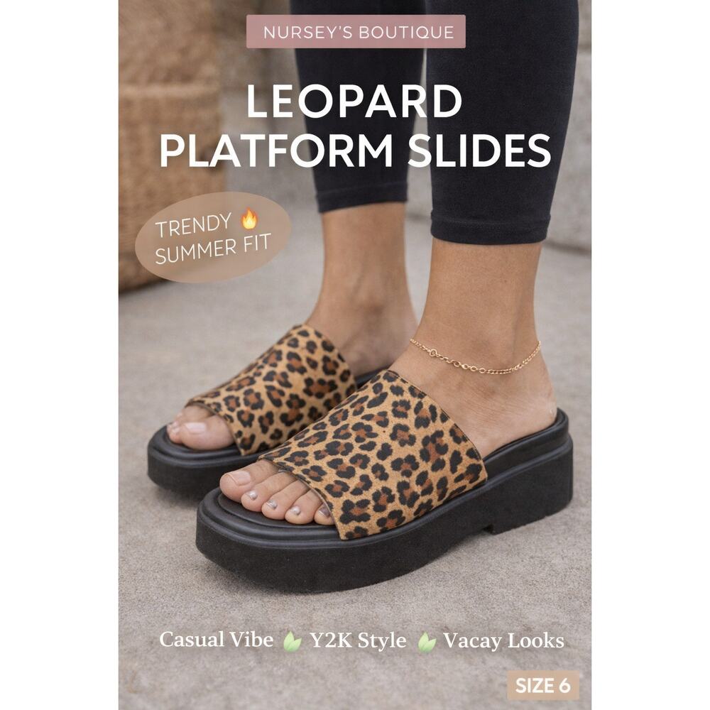 Leopard Platform Slides Size 6 Chunky Cheetah Sandals Trendy